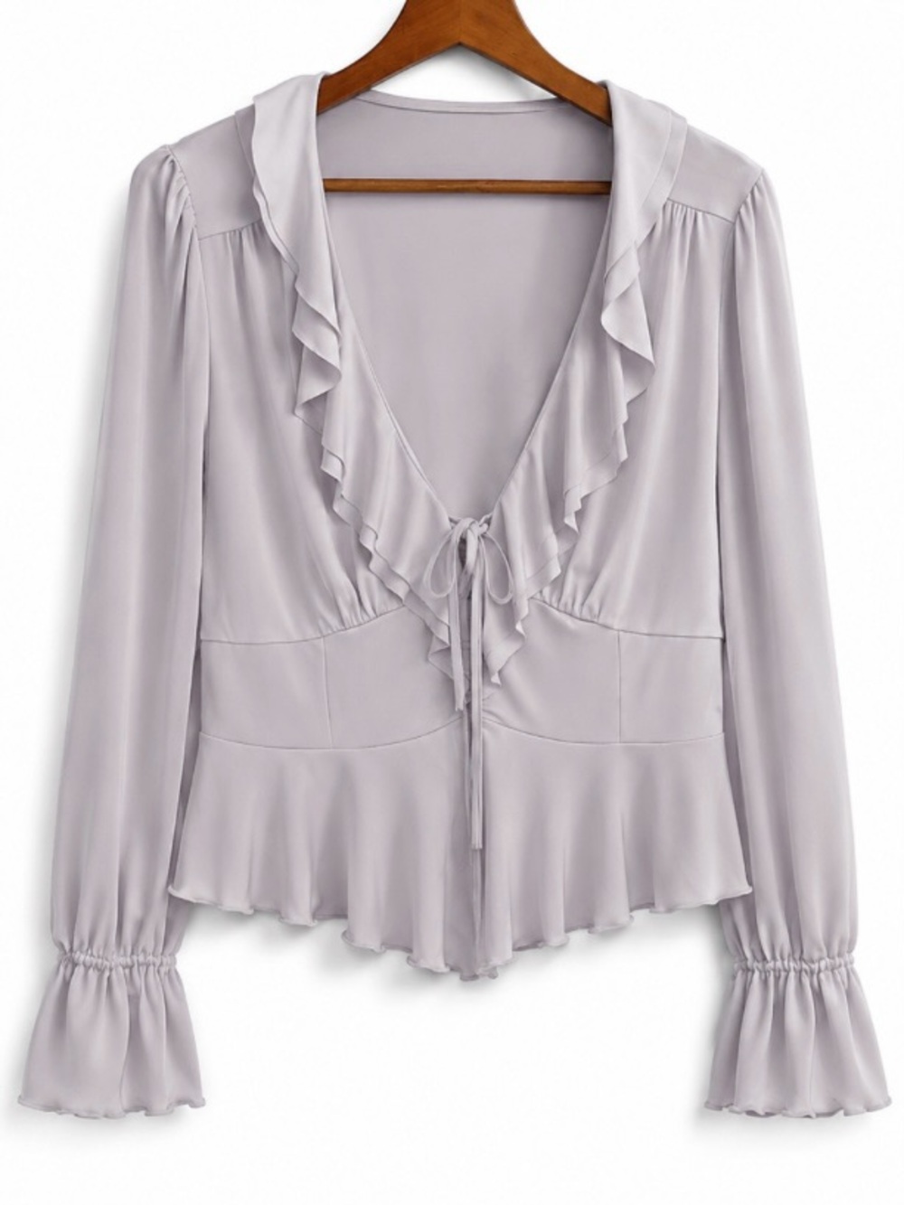 Anthropologie Ruffle Tie-Front Blouse lavender